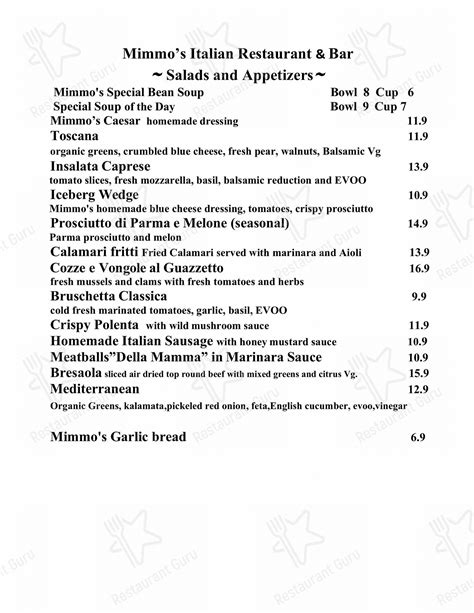 mimmo's italian restaurant and bar menu